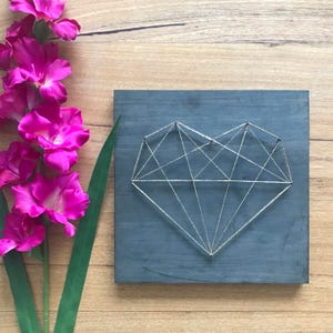 Wooden Wall Art, Geometric Heart String Art | Valentine's Day Home Wall Decor