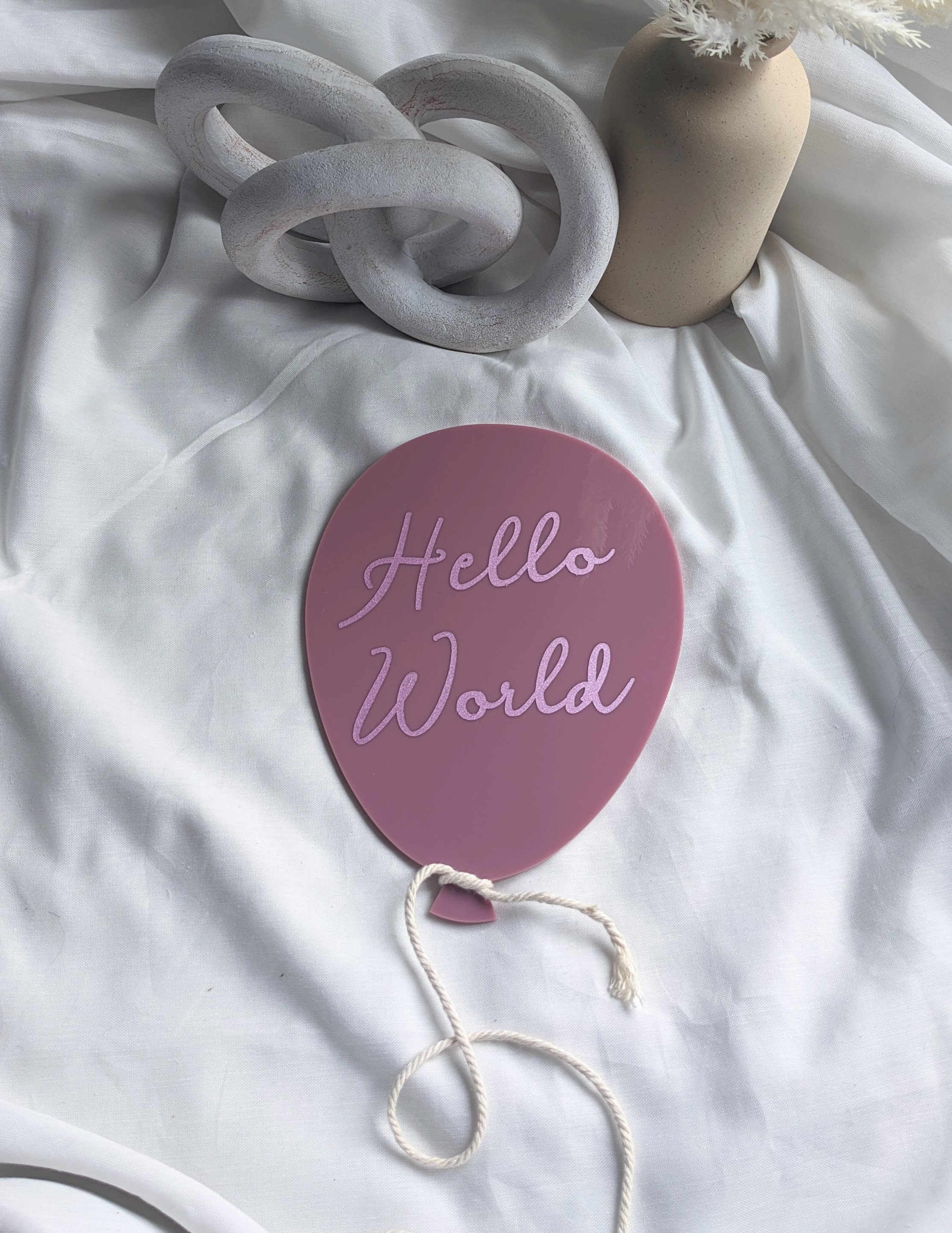 Baby Birth Announcement Sign | Hello World Balloon Acrylic Photo Prop ...