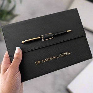 Personalised Black Leatherette Notebook & Pen Set