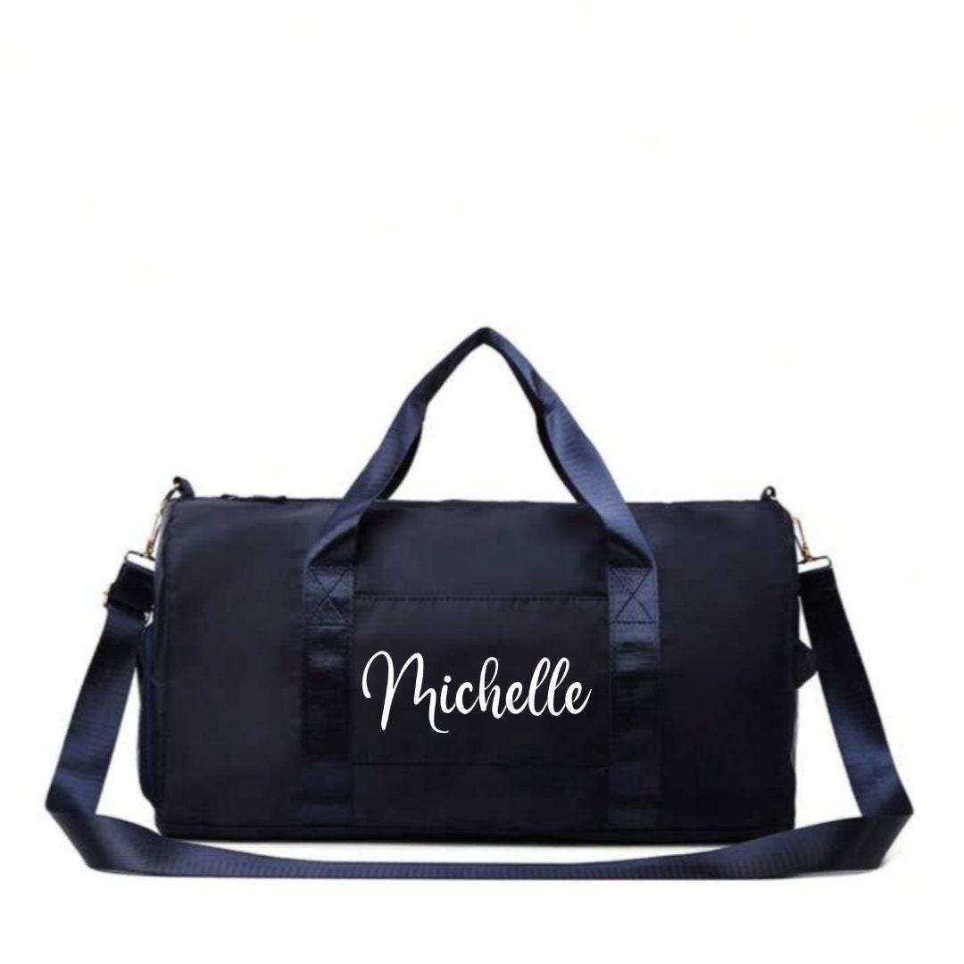Personalized Black Gym Bag for Men and Women, Initial Monogram Travel Bag,  Custom Weekender Bag, Unisex Yoga Bag, Embroidered Duffle Bag 