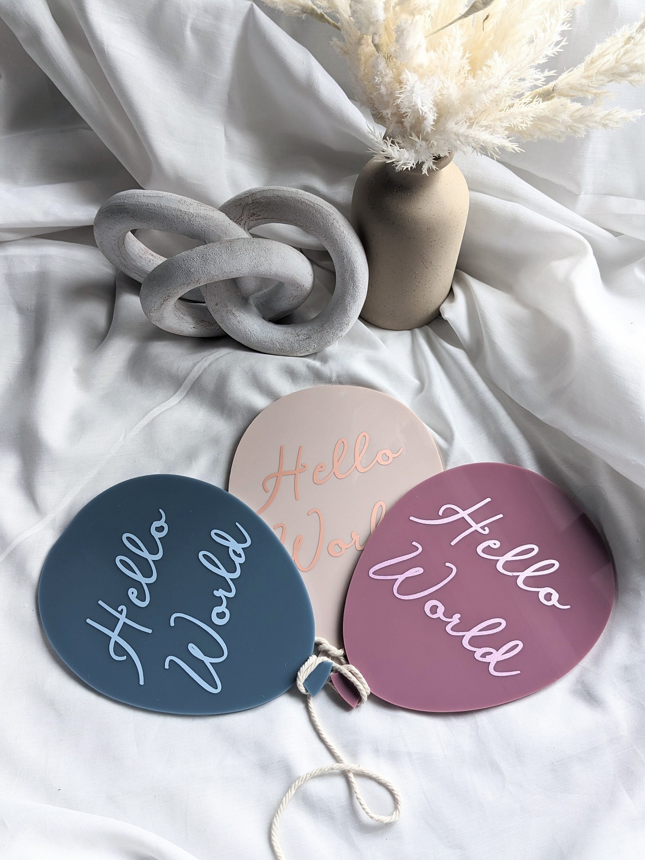 Baby Birth Announcement Sign | Hello World Balloon Acrylic Photo Prop ...