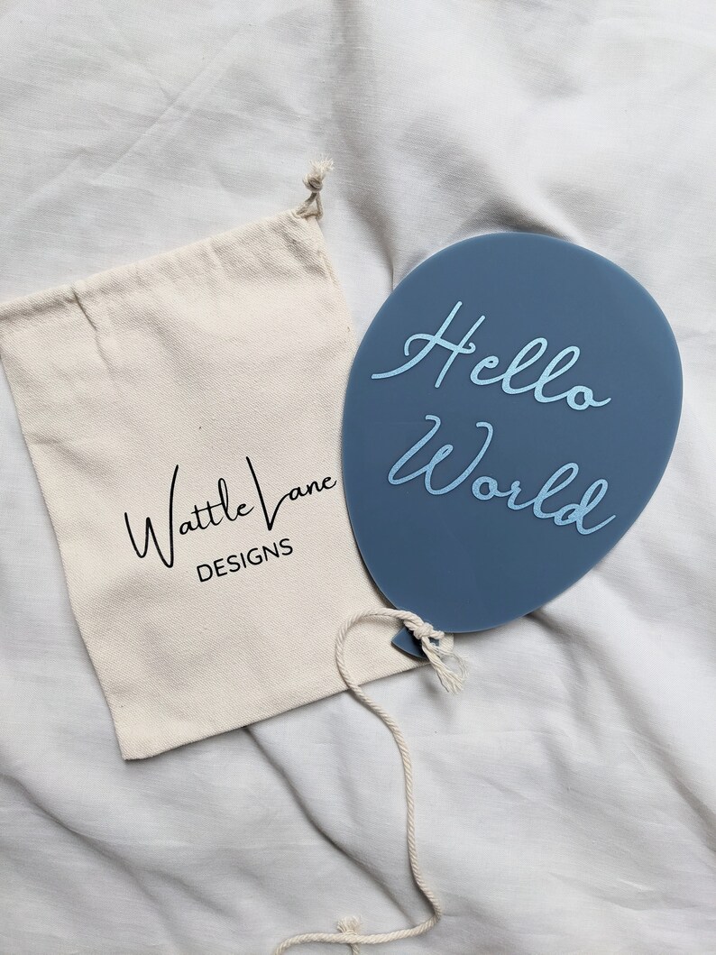 Baby Birth Announcement Sign | Hello World Balloon Acrylic Photo Prop ...