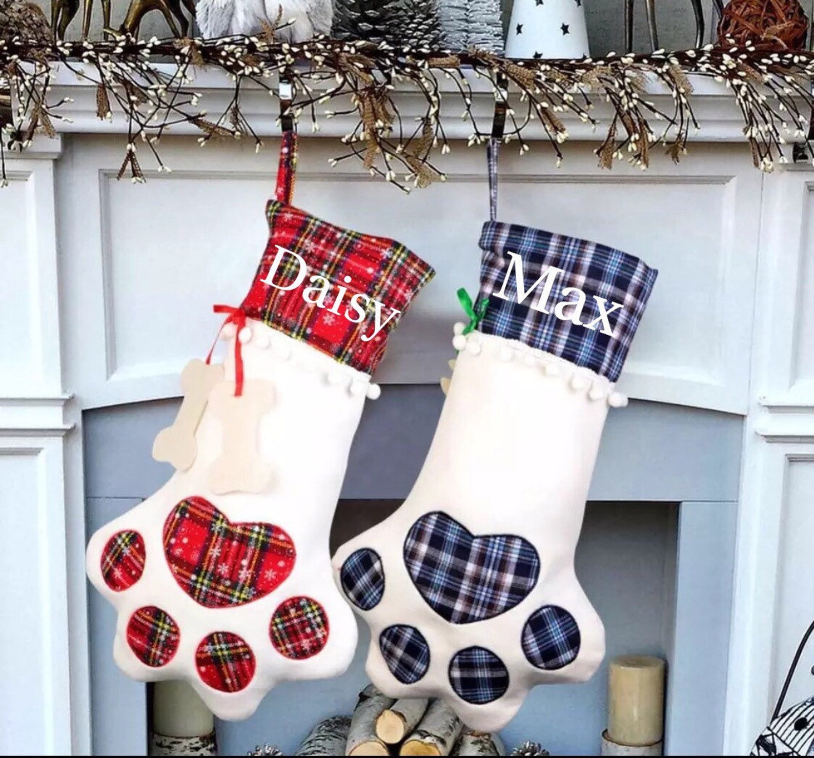 blue paw print Christmas stocking
