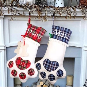 Personalized Large Plaid Paw Christmas Stocking