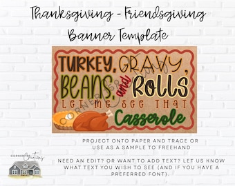 Personalized Thanksgiving Friendsgiving Turkey, Gravy, Beans, and Rolls Banner Template (Digital File)
