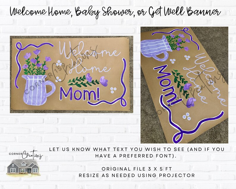 Wellcome Pitcher Personalized Floral Banner Template: DIY Shower, Mothers Day, Welcome ...