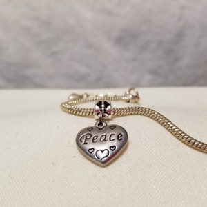 Peace charm for european bracelet, peace in heart bracelet charm, peace charm, peace, charm, peace in heart cute charm, cute charm, (c24)