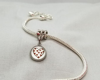 heart charm for european bracelet, heart bracelet charm, heart, charm, handmade charm, cute handmade heart charm, charm, (c89)