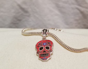 red sugar skull charm for european bracelet, sugar skull bracelet charm, sugar skull charm, red sugar skull charm, red sugar skull (c78)