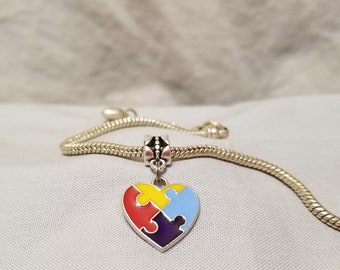 Autism heart charm for european bracelet, Autism bracelet charm, Autism, heart, charm, autism charm, cute Autism heart charm, charm, (c72)