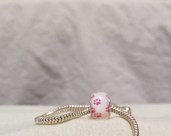 white/pink paw charm for european bracelet, white/pink paw charm for bracelet, paw charm for bracelet, pink paw charm. cute dog paw (c19)