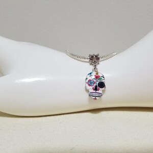 white sugar skull charm, charm for european bracelet, skull bracelet charm, cute skull charm, cute sugar skull charm, sugar skull charm,(166