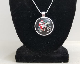 Santa necklace, Biker Santa necklace, Biker necklace, cute biker necklace, cabochon necklace, handmade necklace, cute fashion jewelry, (N4