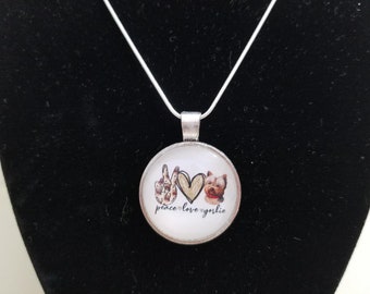 Yorkie necklace, Peace-Love-Yorkie necklace, Dog necklace, Dog lover necklace, cabochon necklace, handmade necklace, fashion jewelry, (N10
