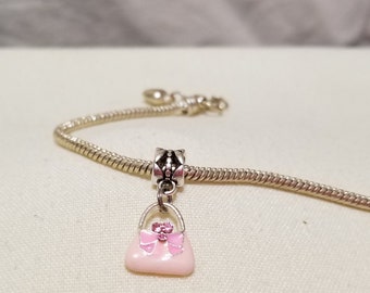 pink purse charm for european bracelet, friend bracelet charm, pink charm for bracelet, friendship charm, cute purse charm, cute charm (c73)