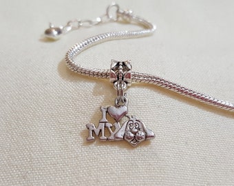 I Love my dog bracelet charm, dog charm for european bracelet, european bracelet charm, dog charm, heart my dog charm, cute dog charm (c86)