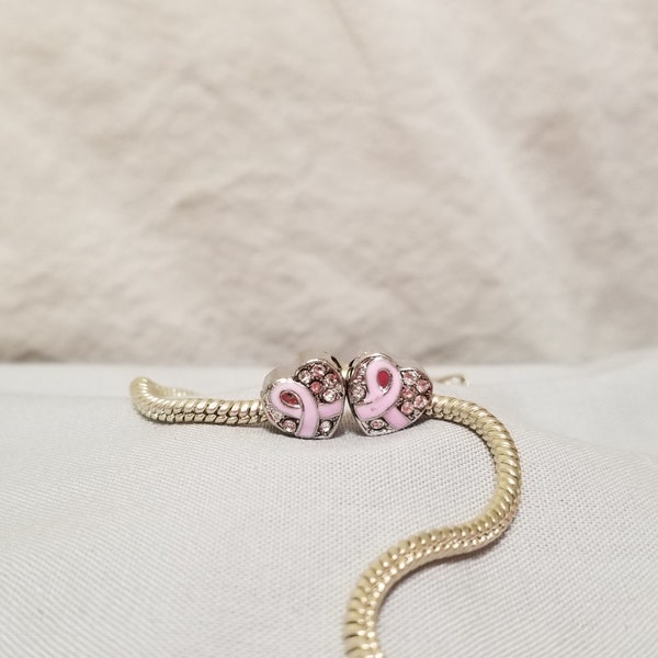 pink ribbon charms, pink ribbon bracelet charm, cancer awareness charms, pink ribbon charms for european bracelet, cute pink charm,   (2c32)