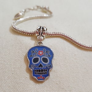 blue sugar skull charm for european bracelet, sugar skull bracelet charm, sugar skull charm, blue sugar skull charm, blue sugar skull (c10)