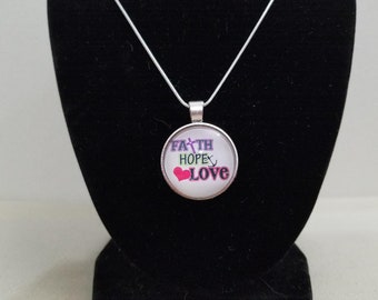 Faith necklace, Faith-Hope-Love necklace, Love necklace, cute love necklace, cabochon necklace, handmade necklace, cute fashion jewelry, (N2