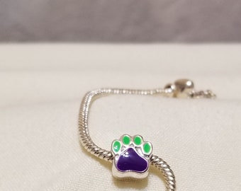 purple/green paw charm for european bracelet, dog paw bracelet charm, cute paw charm for bracelet, paw bracelet charm, dog paw charm, (c109)