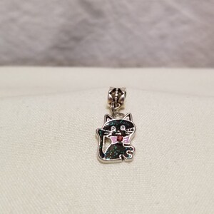 black cat charm for european bracelet, black cat charm, cute cat charm, cat bracelet charm, charm for bracelet, Halloween cat charm (c1)