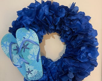 Handmade Blue Floral And Flip Flop Wreath