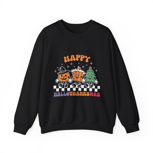 Wesołego Hallothanksmas Bluza Halloween, Święto Dziękczynienia, Boże Narodzenie, świąteczna bluza, projekt kreskówki, zabawna bluza, pomysł na prezent