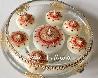 Set of 7,henna decorated floating candles set, wedding decor/festive decor/eid decor/diwali decor/ Bollywood wedding/Indian wedding/spa