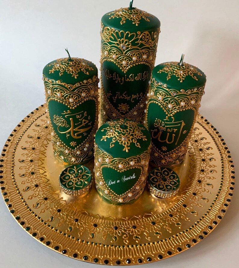 4 Unscented Candles Set With Arabic Calligraphyhenna Etsy