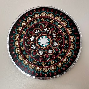 Henna decorated wooden wall art/mandala art/mirror work/home decor/custom art/handmade/lippan art inspired/housewarming gift/colorful decor