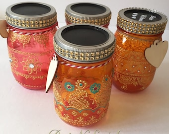 Henna inspired Multi use Mason Candy Jar/housewarming gift/unique/henna mason jar/mason jar lanterns/makeup organizer/pen holder