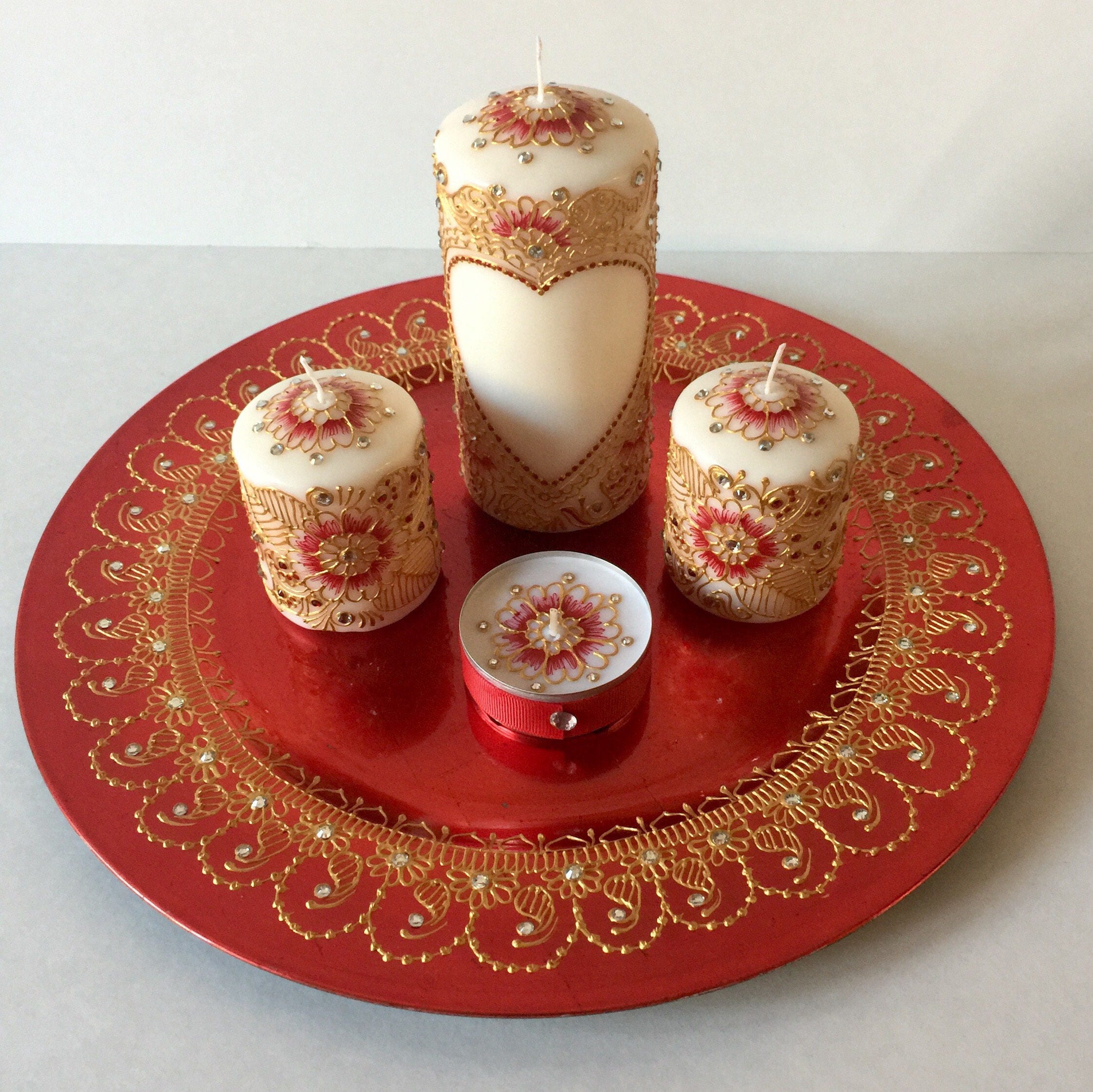 Personalized Henna Candle Set/ Henna Candles With Charger Etsy