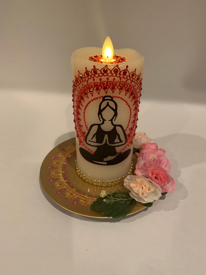 Meditation/yoga/yoga pose/Flameless LED Candle pillar Etsy