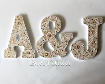 9" personalized wooden letters with gold henna/ hanging letters/wedding decor / monogram / henna letters/ unique/ room decor / wedding gift