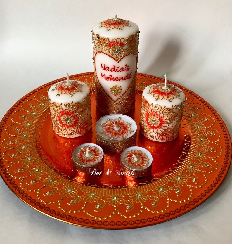 Personalized Henna Candle Set/ Henna Candles With Charger Etsy
