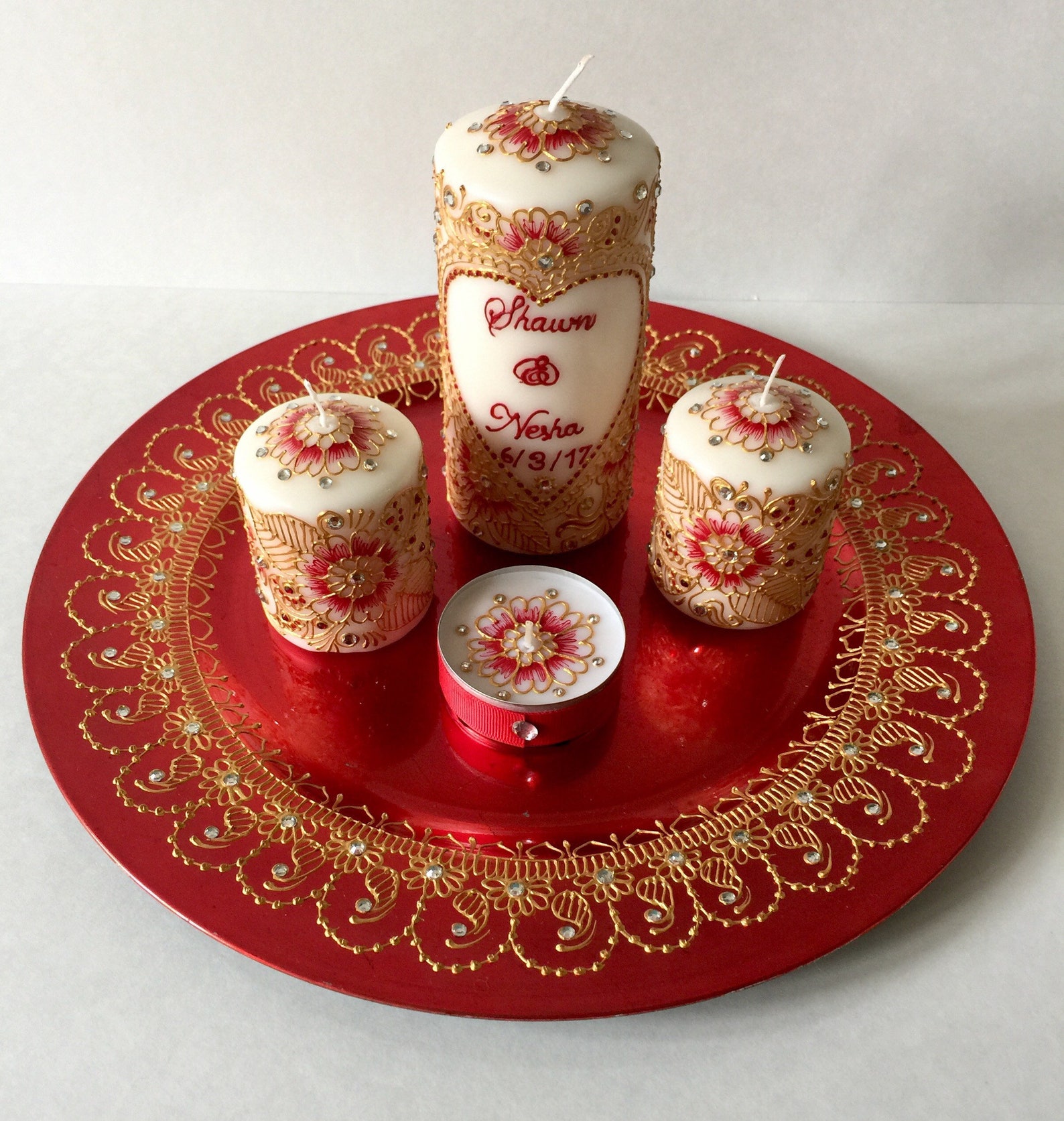 Personalized Henna Candle Set/ Henna Candles With Charger Etsy