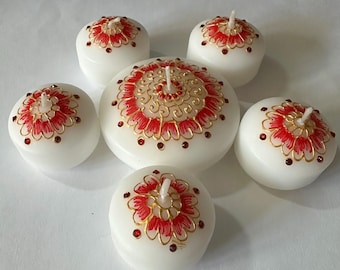 Set of 6,henna decorated floating candles set, wedding decor,Custom candles,Home decor,diwali decor,Bollywood wedding,personalized,colorful,