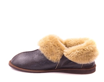 Mens Leather Sheepskin Slippers "Jungle"! High quality handmade fur slippers!