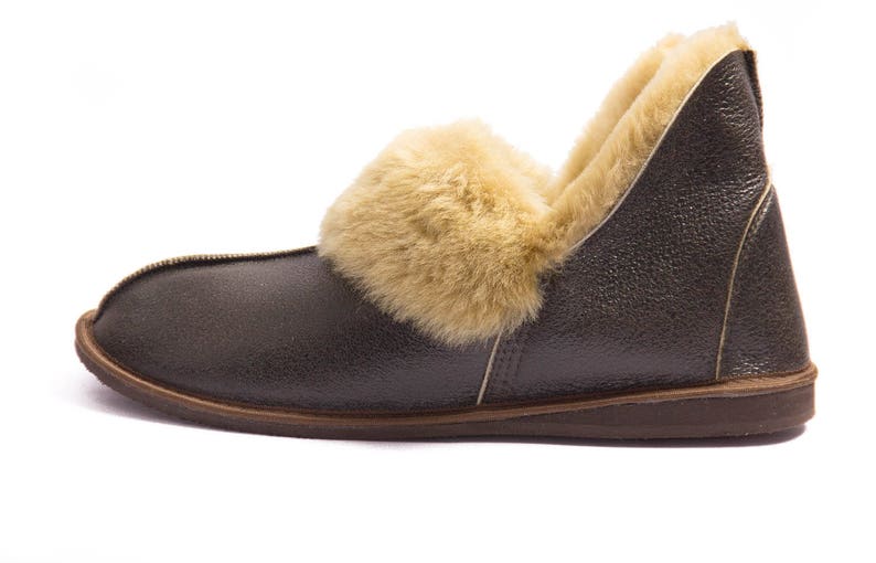 Mens Leather Sheepskin Slippers Jungle High quality handmade fur slippers image 3