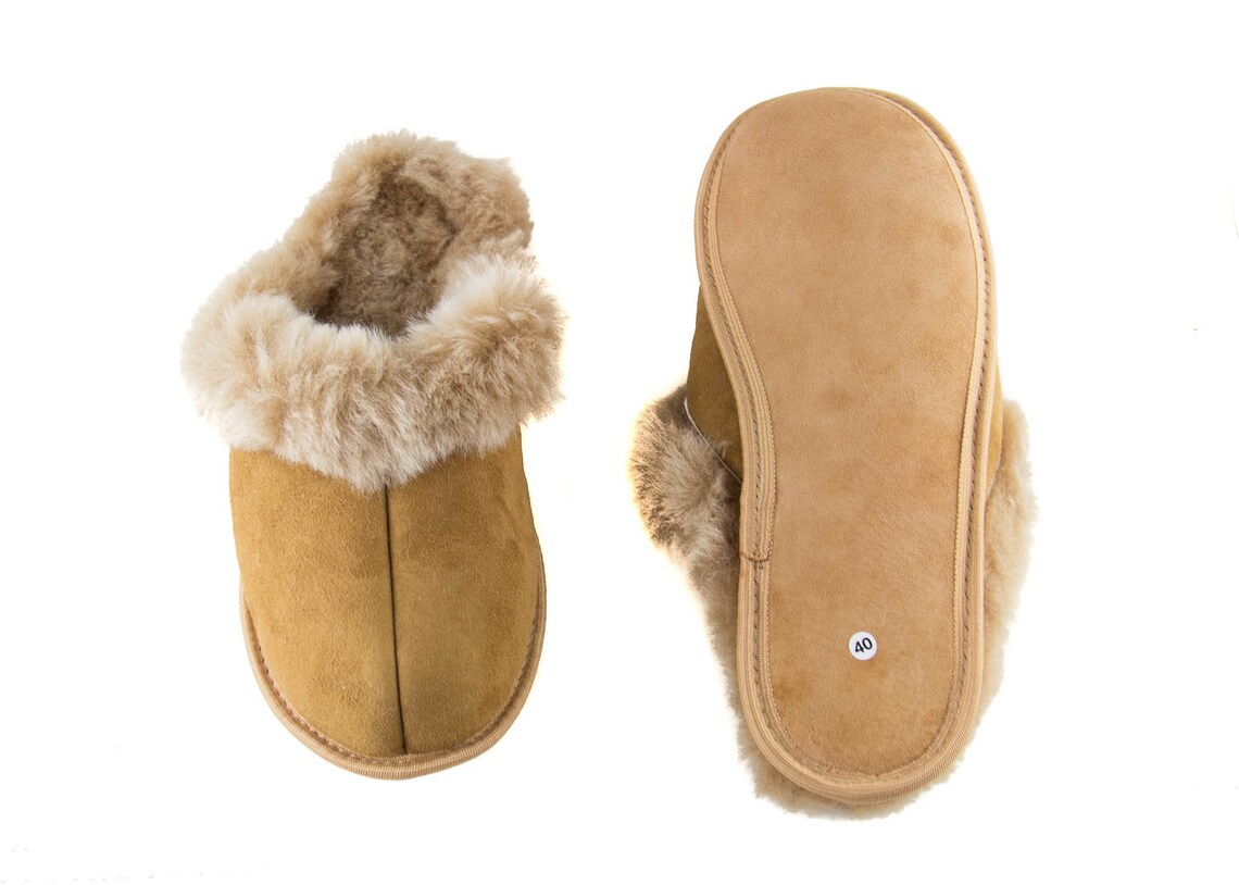Ladies Shearling Slippers leather sole Women's Sheepskin Etsy