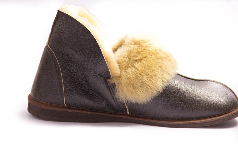 Mens Leather Sheepskin Slippers Jungle High quality handmade fur slippers image 4