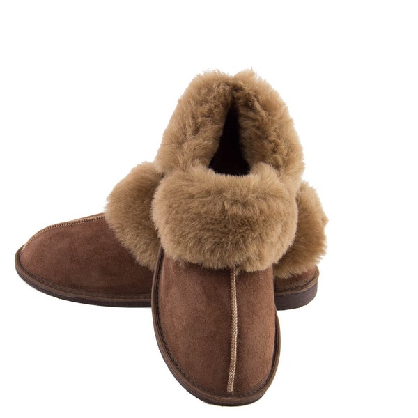 Men's  slippers made from genuine sheepskin with the wool turned in double thick soles, strongly sewed seams