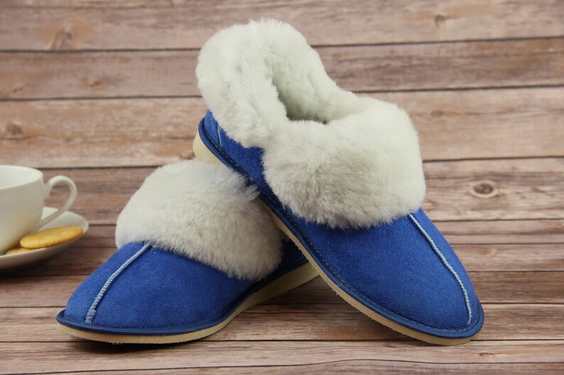 blue sheepskin slippers