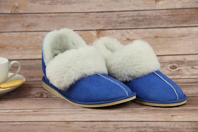 blue sheepskin slippers