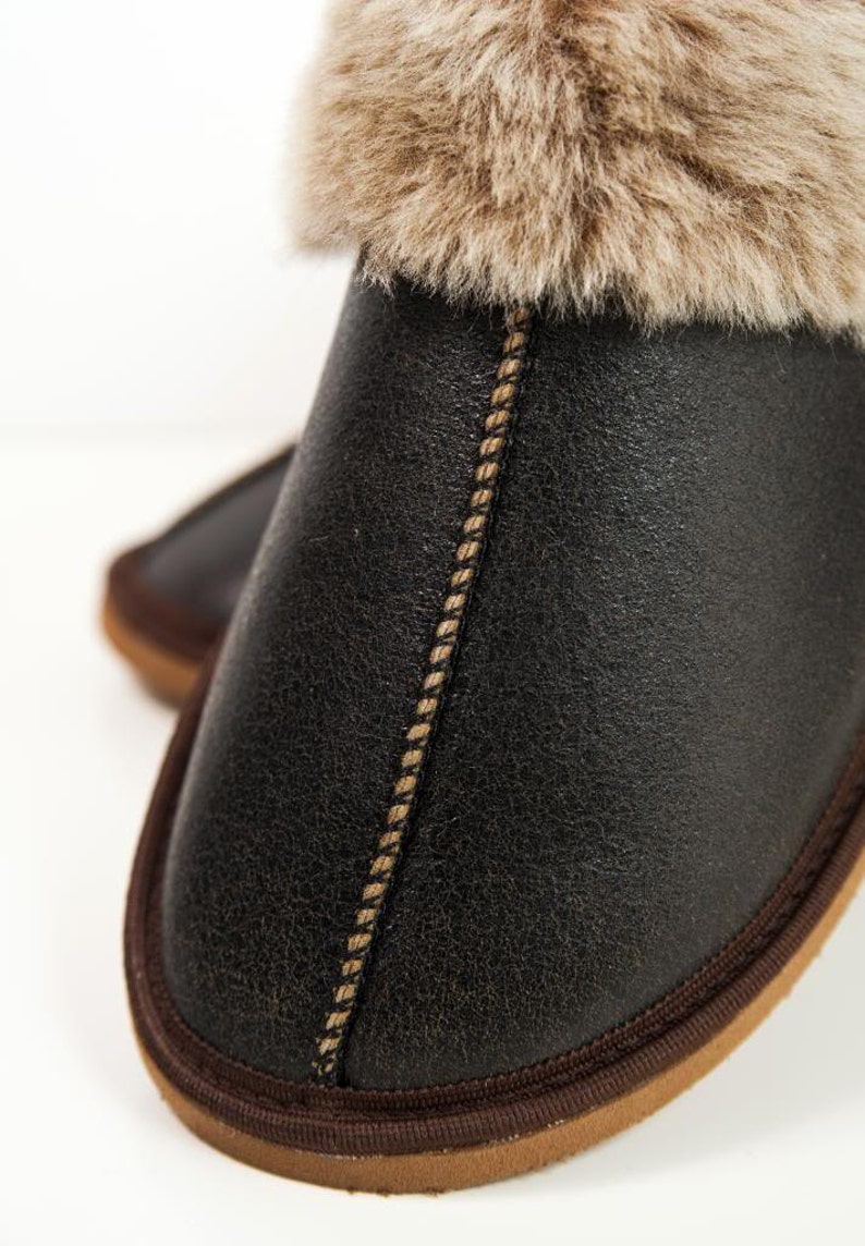 Men's leather sheepskin slippers Really elegant and classic High quality handmade in EU image 5