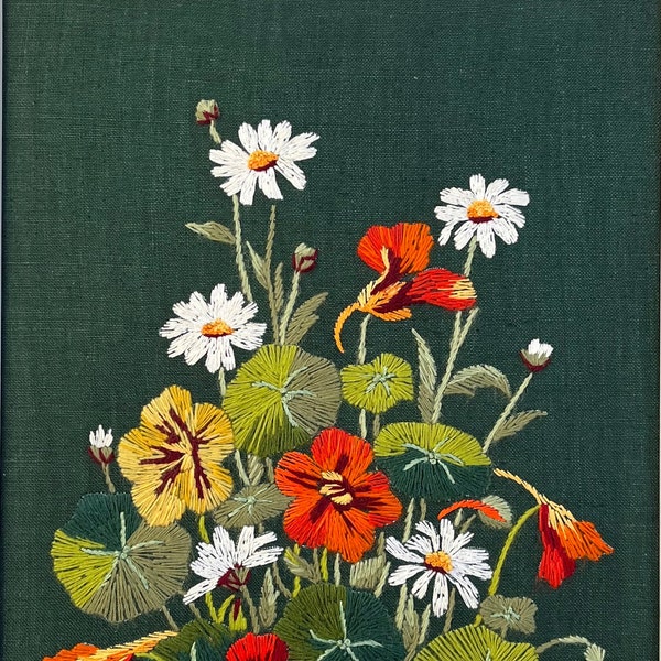 Timeless Charm: Vintage Embroidered Flowers in a Summer Meadow - Framed Wall Art for a Touch of Elegance