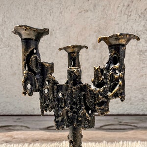 Uniquely Brutalist Iron Candleholder from the 1960s Industrial Era