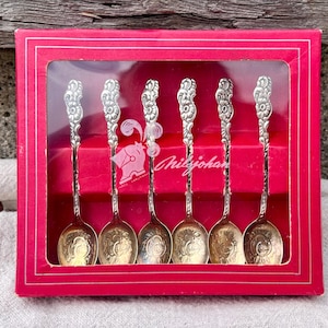 Vintage Nils Johan Sweden Silver & Gold-Plated Spoons Set in Original Box - 6 Pieces