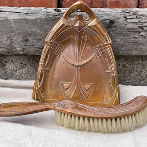 Antique Art Nouveau Dustpan and Brush Set,  Decorative Cleaning Set with Relief Design