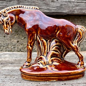 Vintage Porcelain Brown Horse Figurine Made in China with Beautiful Glaze